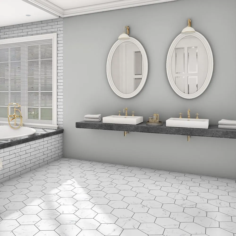 Merola Tile Timeless Calacatta Hex 8-5/8 in. x 9-7/8 in. Porcelain Floor and Wall Tile (11.56 sq. ft. / Case), photo 2 of 20