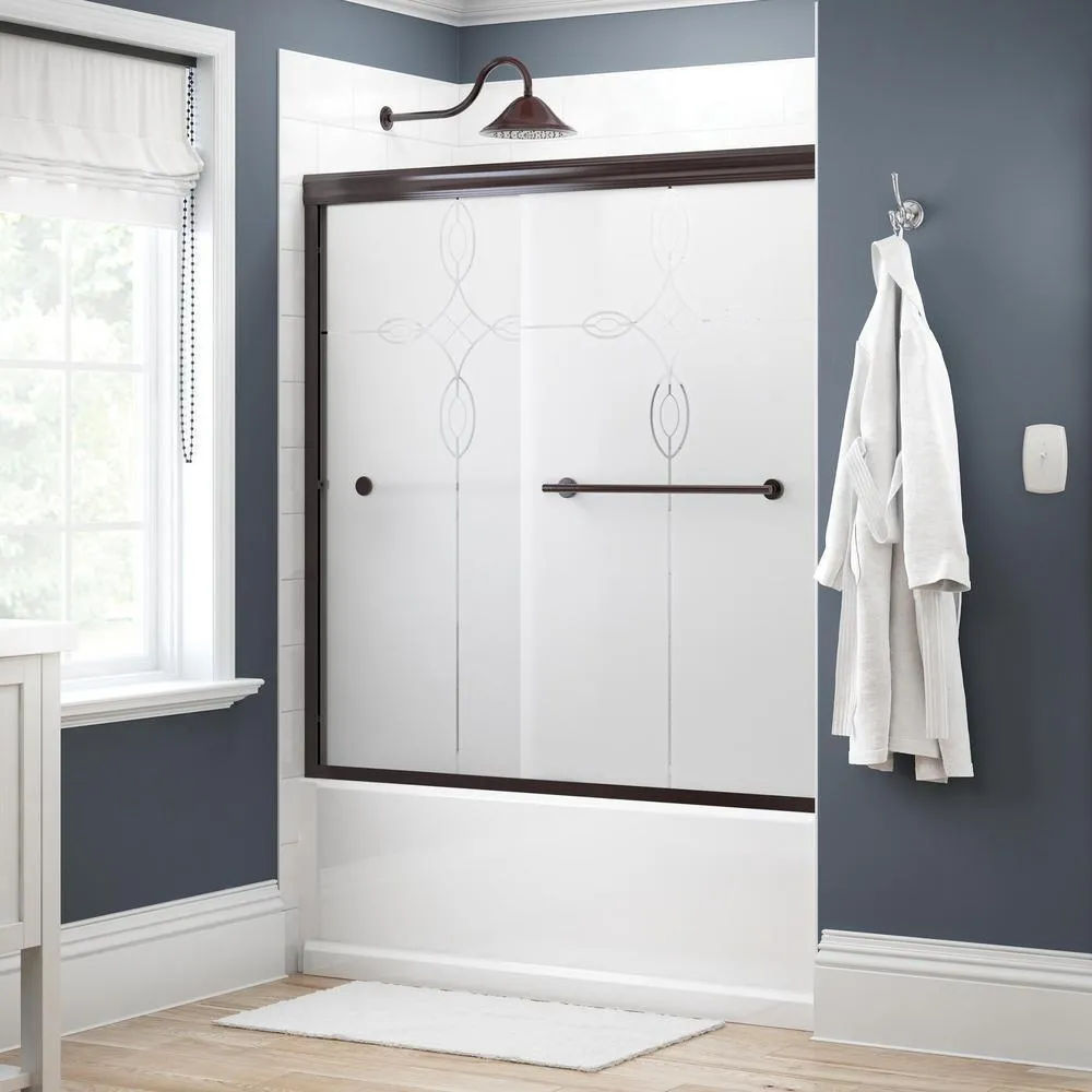 Crestfield 60 in. x 58-1/8 in. Semi-Frameless Traditional Sliding Bathtub Door in Bronze with Transition Glass, photo 61 of 67
