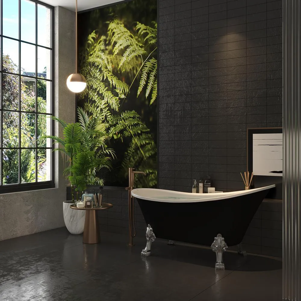 60 in. Fiberglass Single Slipper Clawfoot Non-Whirlpool Bathtub in Glossy Black, photo 2 of 10