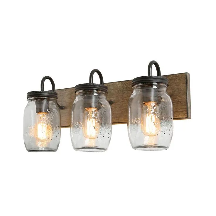 Vanity Araphi 3-Light Black Modern Farmhouse Metal Bathroom Wall Sconce with Walnut Wood Accents LED Compatible, photo 7 of 10