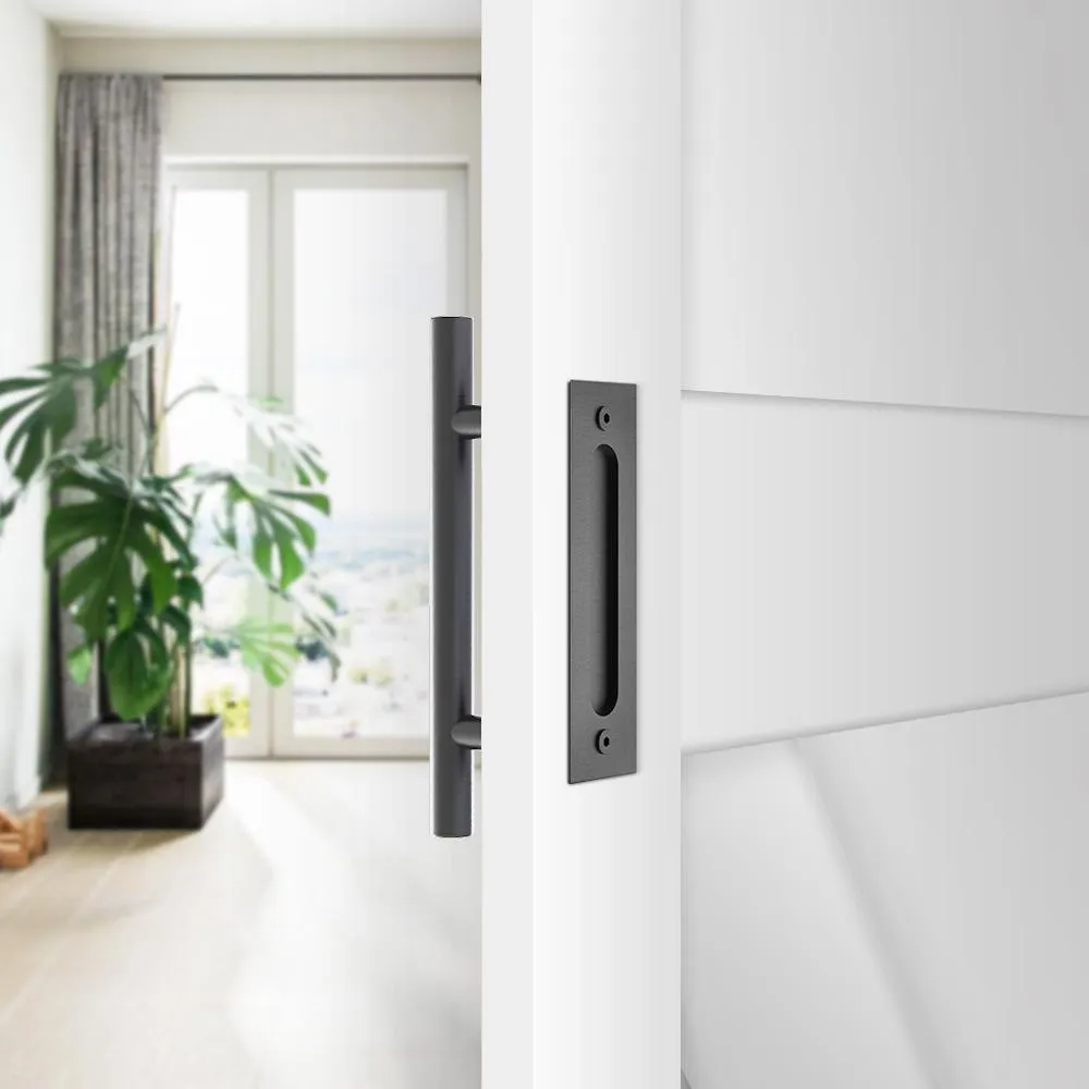 Boyel Living 12 in. Black Ladder Pull and Flush Sliding Barn Door Handle Set (2-Pack), photo 2 of 7