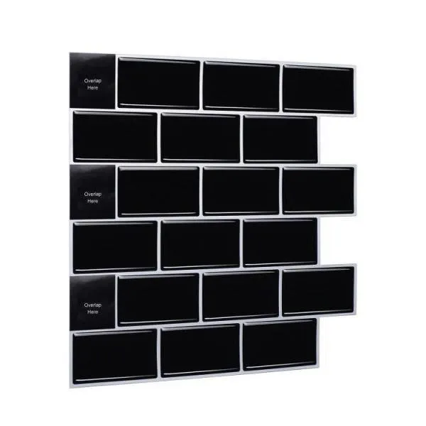 Subway Black 12 in. W x 12 in. H Peel and Stick Decorative Mosaic Wall Tile Backsplash (5 Tiles), photo 6 of 6