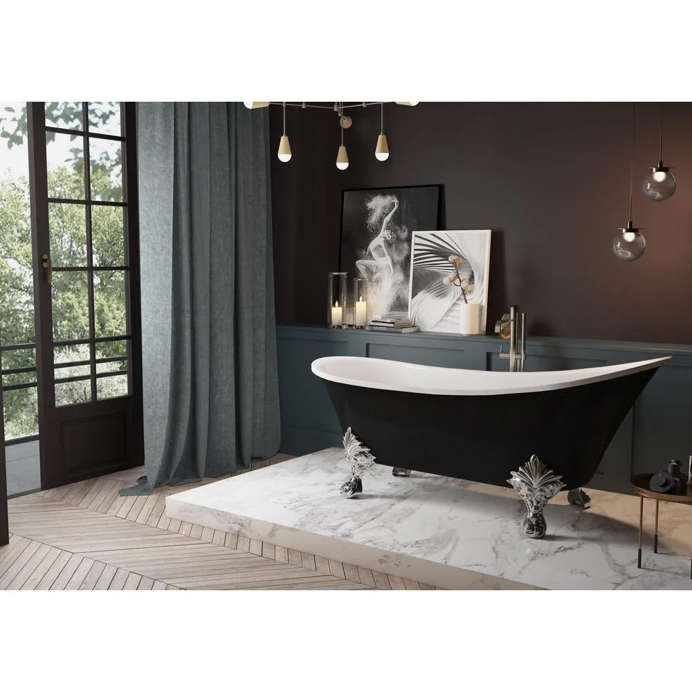 69 in. Acrylic Double Slipper Clawfoot Non-Whirlpool Bathtub in Glossy Black, photo 2 of 10