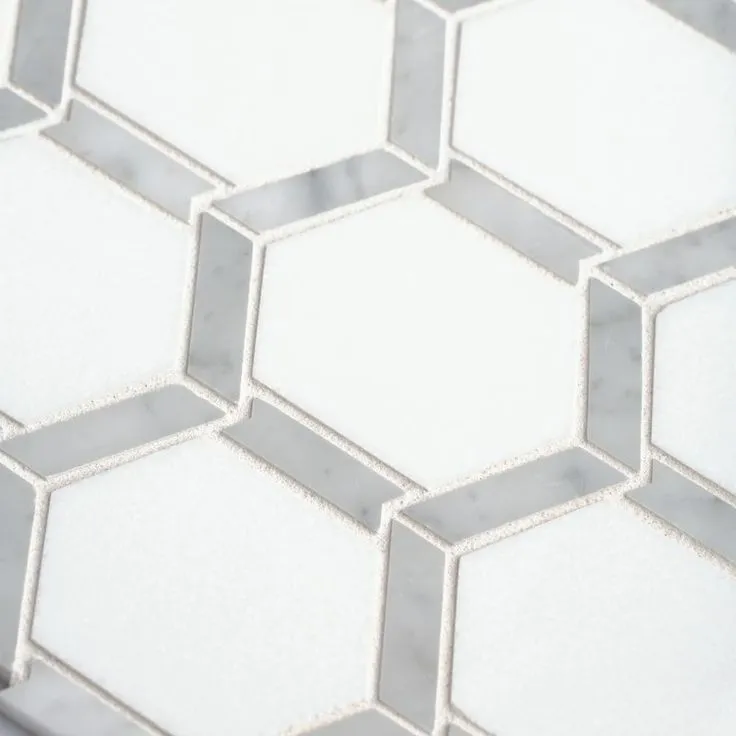 Jeff Lewis Norton White 11.75 in. x 11.375 in. x 9 mm Hexagon Polished Marble Wall and Floor Mosaic Tile, photo 2 of 4