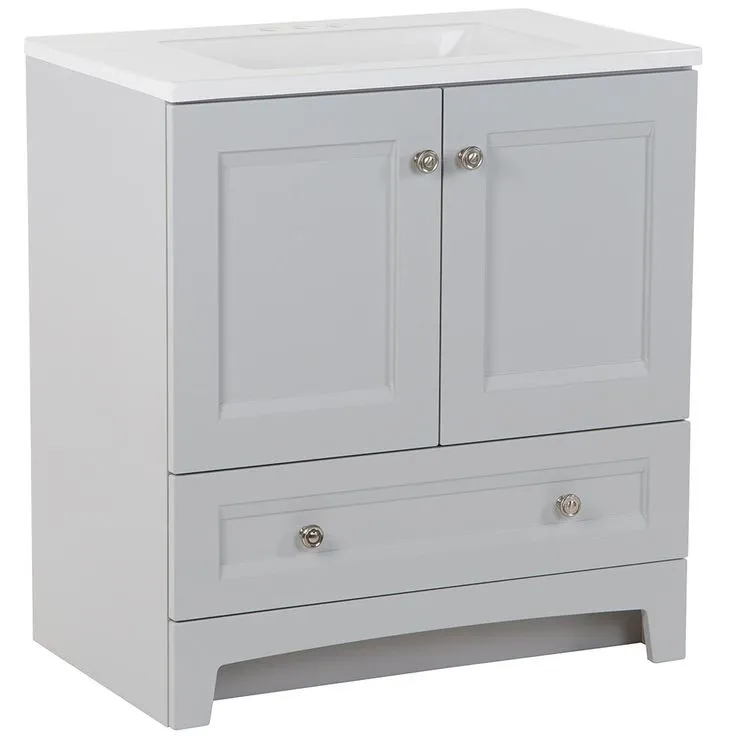 Delridge 30 in. W x 19 in. D Bath Vanity in Pearl Gray with Cultured Marble Vanity Top in White with White Sink, photo 3 of 11
