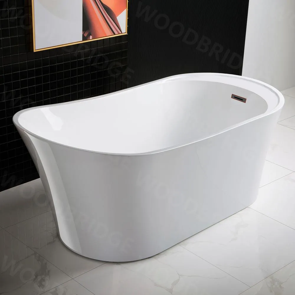 WOODBRIDGE Wayne 67 in. Acrylic Freestanding Single Slipper Soaking Bathtub with Drain and Overflow Included in White, photo 4 of 14
