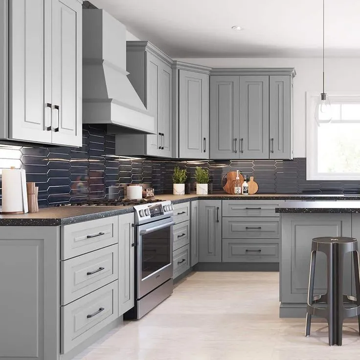 Home Decorators Collection Grayson 18 in. W x 24 in. D x 96 in. H Assembled Plywood Pantry Kitchen Cabinet in Pearl Gray with Soft Close RH, photo 3 of 6