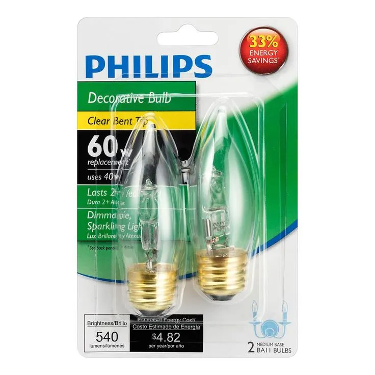 Philips 40-Watt Equivalent BA11 Halogen Bent Tip Candle Light Bulb (2-Pack), photo 5 of 6