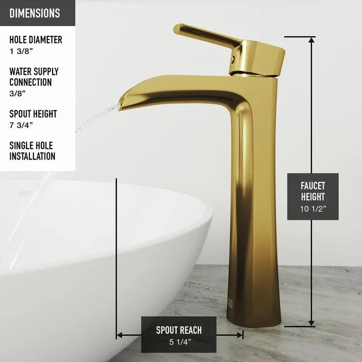VIGO Amaryllis Matte Stone Vessel Bathroom Sink in White with Niko Faucet in Matte Gold, photo 7 of 10