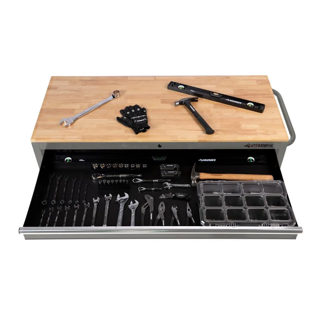 56 in. W x 24.5 in. D 5-Drawer 1-Door Tool Chest Mobile Workbench with Solid Wood Top in Matte Gray, photo 11 of 20