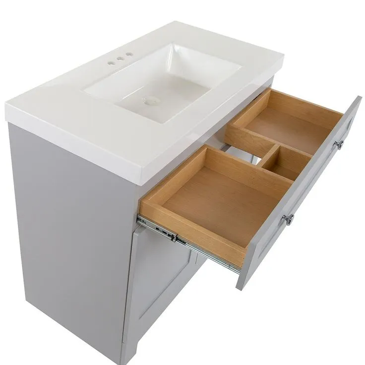 Everdean 36.5 in. W x 19 in. D x 34 in. H Vanity in Pearl Gray with Cultured Marble Vanity Top in White with White Sink, photo 2 of 10