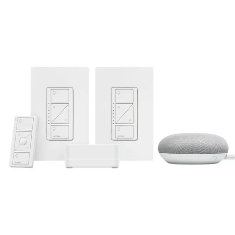Caseta Wireless Smart Lighting Start Kit with Pico Remote and 2-Dimmer Switches and Google Home Mini