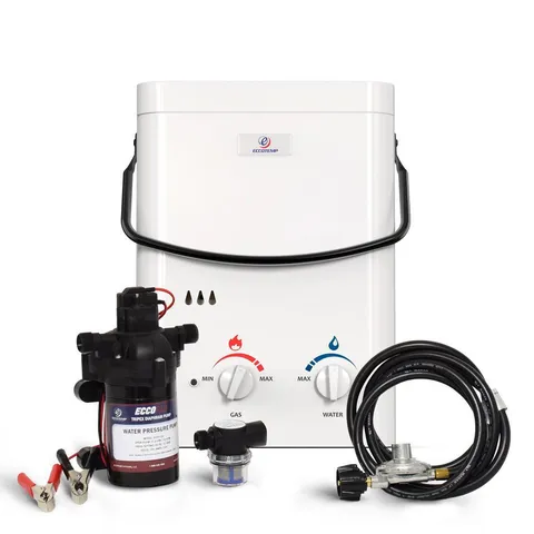 L5 1.5 GPM Portable 37,500 BTU Liquid Propane Outdoor Tankless Water Heater with Eccoflo Water Pump & Strainer
