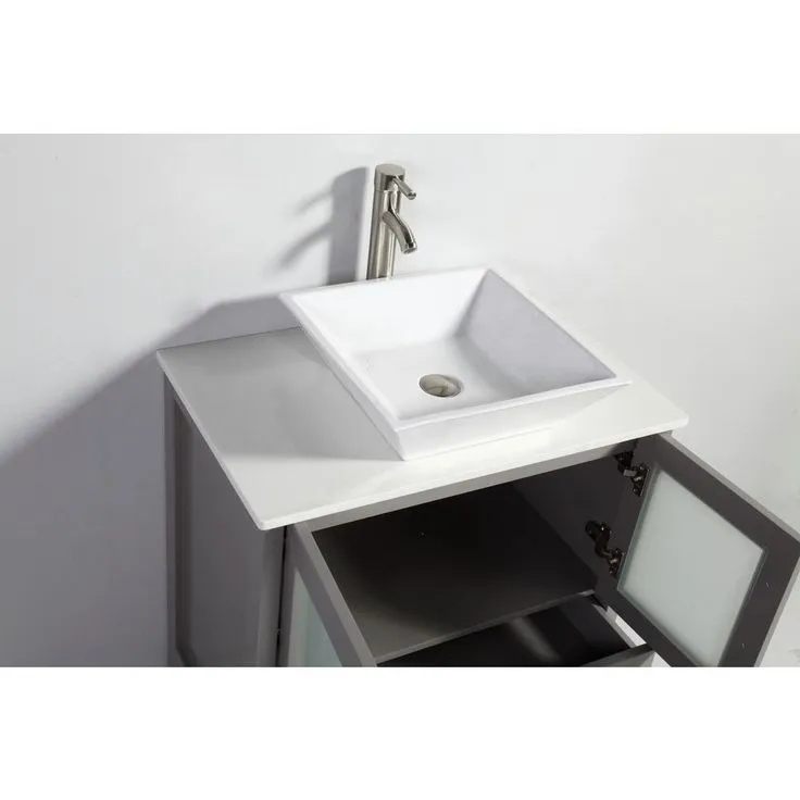 Ravenna 30 in. W x 18.5 in. D x 36 in. H Bathroom Vanity in Grey with Single Basin Top in White Ceramic and Mirror, photo 5 of 10