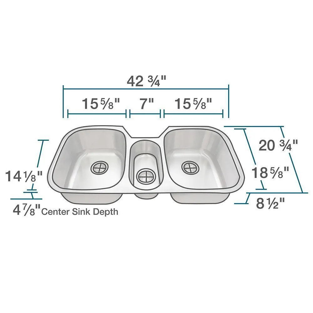 All-in-One Undermount Stainless Steel 43 in. Triple Bowl Kitchen Sink, photo 4 of 8