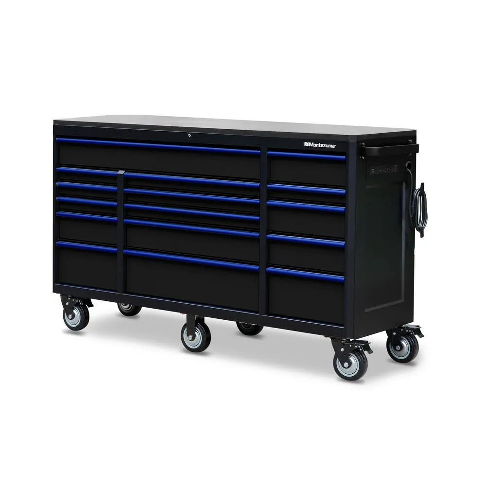 20 in. x 72 in. 26-Drawer Tool Chest and Cabinet Combo with Power and USB Outlets in Black and Blue, photo 11 of 13