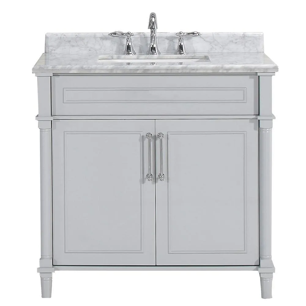 Aberdeen 36 in. W x 22 in. D Single Bath Vanity in White with Carrara Marble Top with White Sink, photo 5 of 27