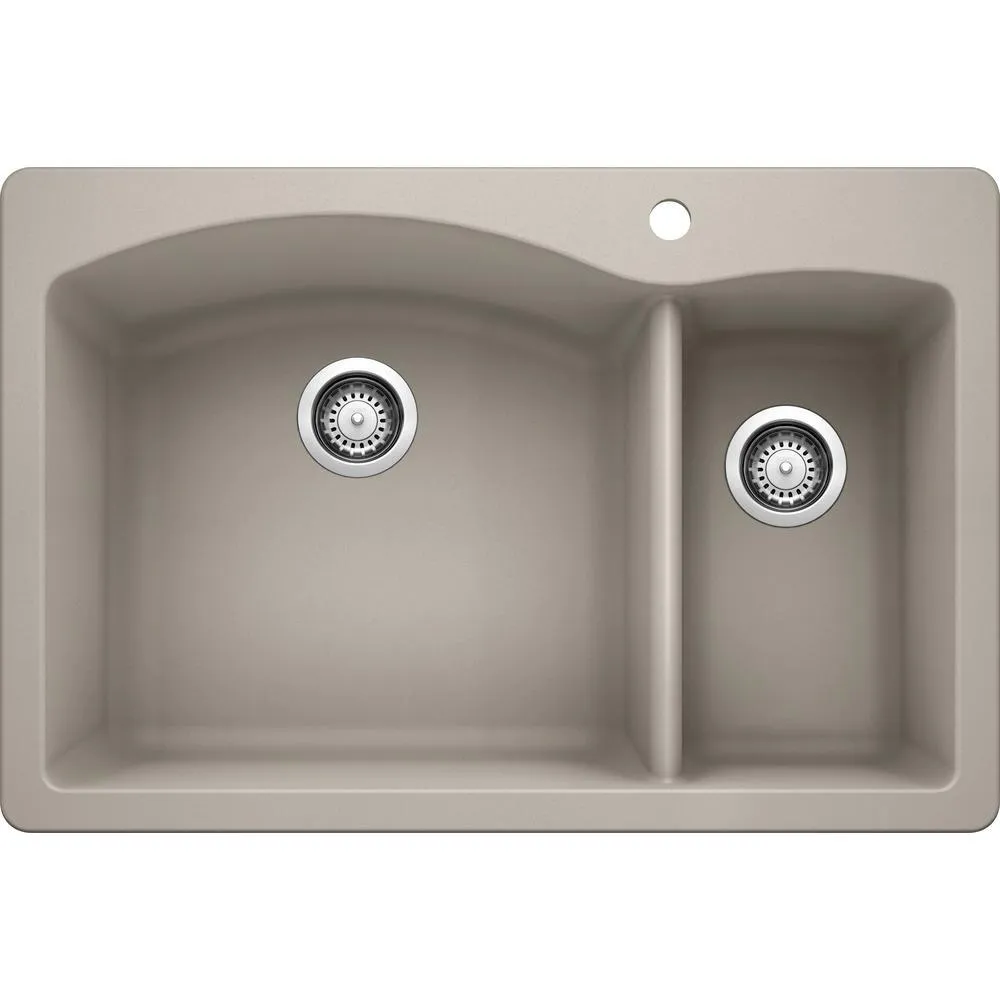 DIAMOND Dual Mount Granite Composite 33 in. 1-Hole 70/30 Double Bowl Kitchen Sink in Metallic Gray, photo 5 of 10