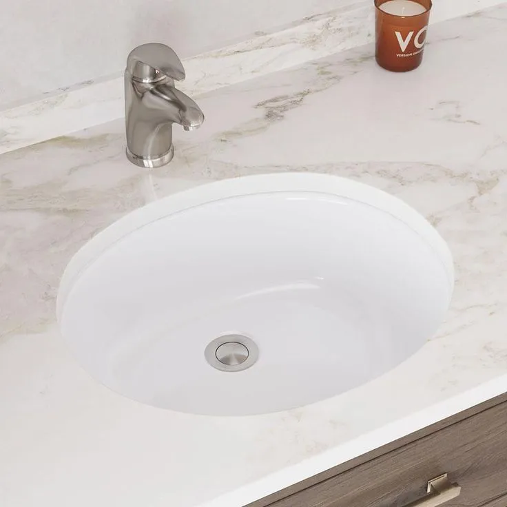 MR Direct 19 in. Undermount Bathroom Sink in White with White SinkLink and Pop-Up Drain in Brushed Nickel, photo 2 of 4