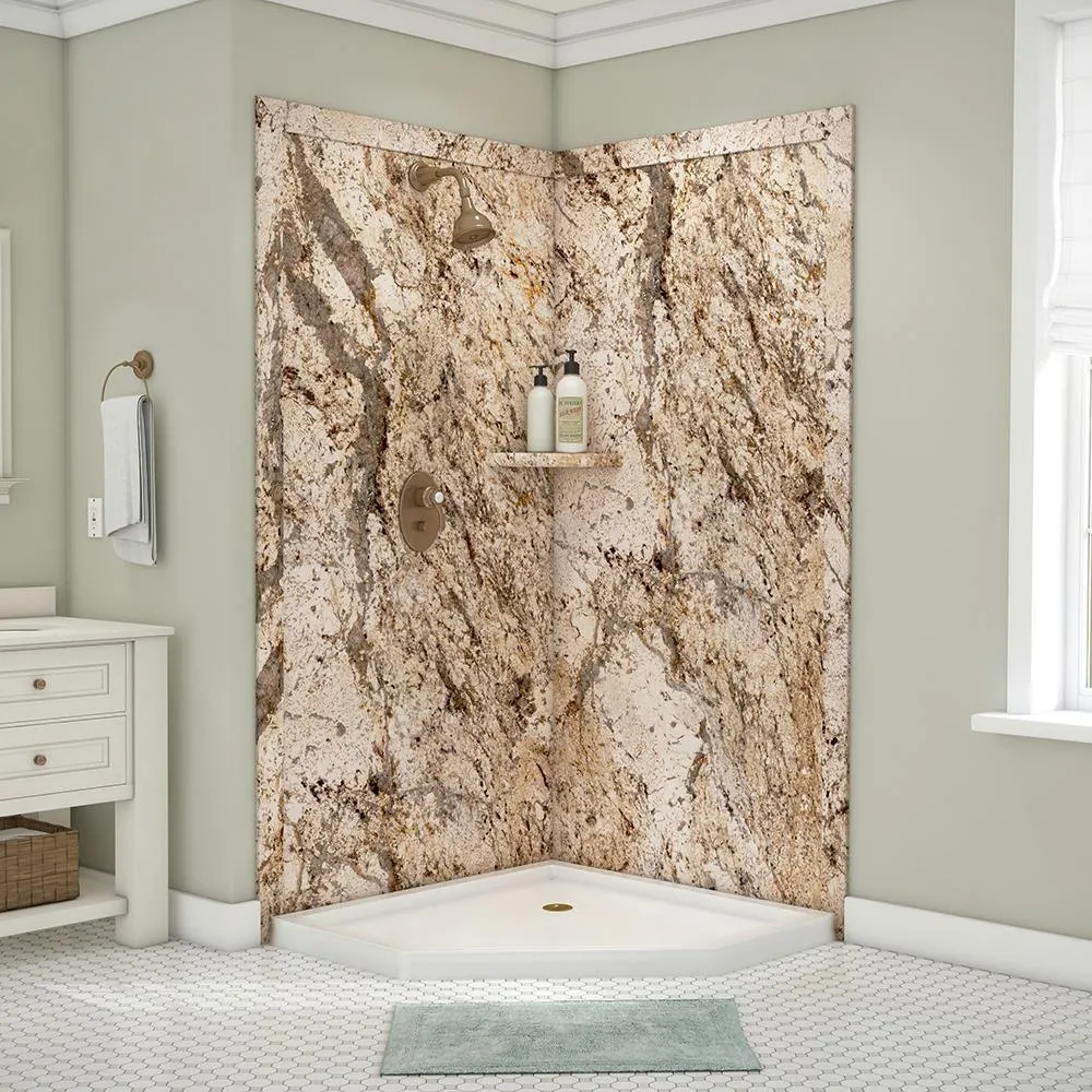 Splendor 40 in. x 40 in. x 80 in. 7-Piece Easy Up Adhesive Corner Shower Wall Surround in White, photo 22 of 24