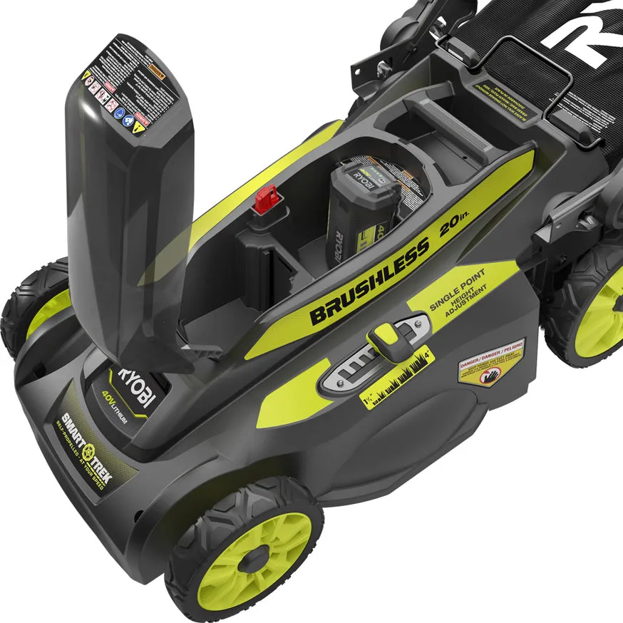 RYOBI 20 in. 40-Volt Brushless Smart TREK Self‑Propelled Cordless Lawn Mower with Two 6.0Ah Batteries and Charger, photo 7 of 8