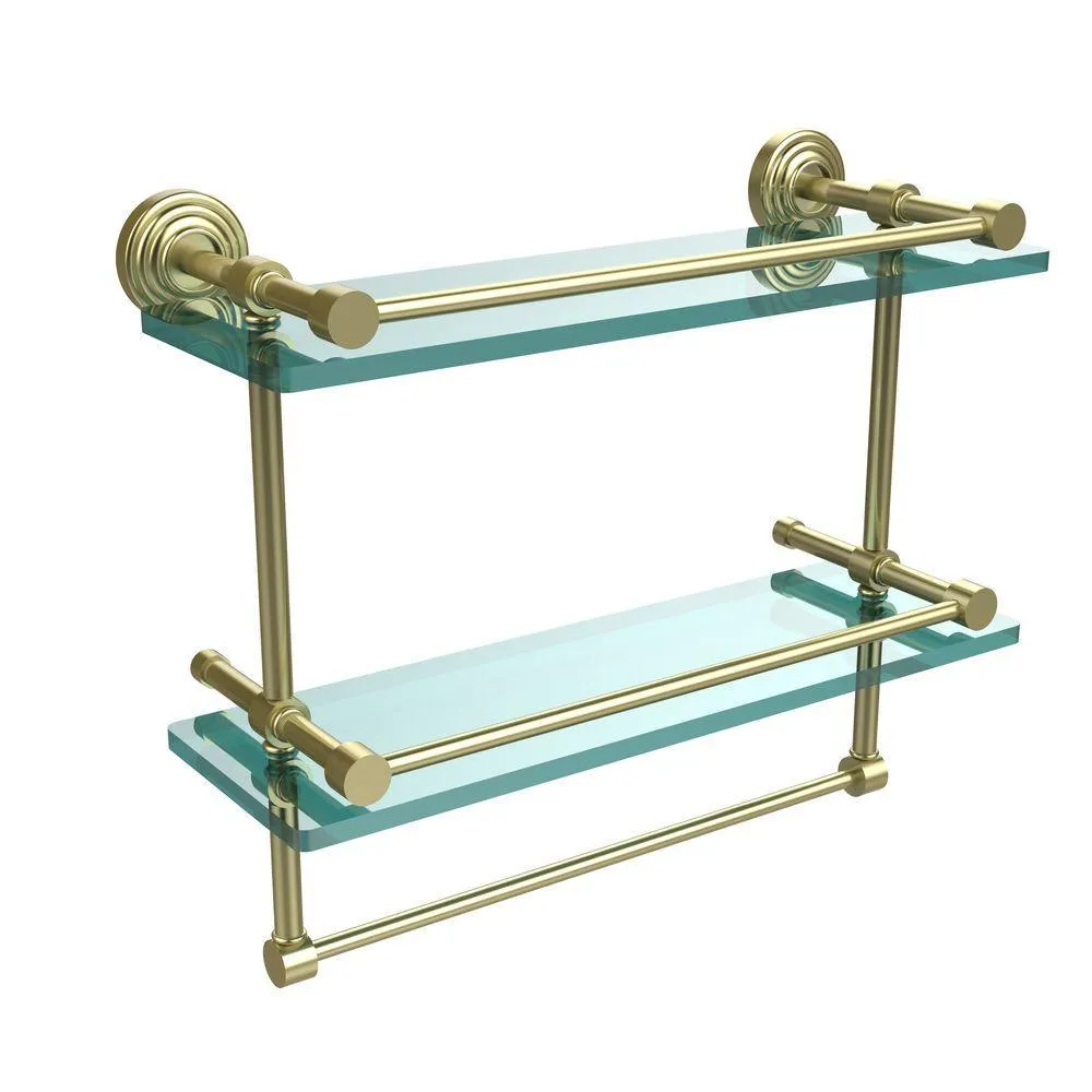 Allied Brass 16 in. L x 12 in. H x 5 in. W 2-Tier Gallery Clear Glass Bathroom Shelf with Towel Bar in Satin Chrome, photo 2 of 14