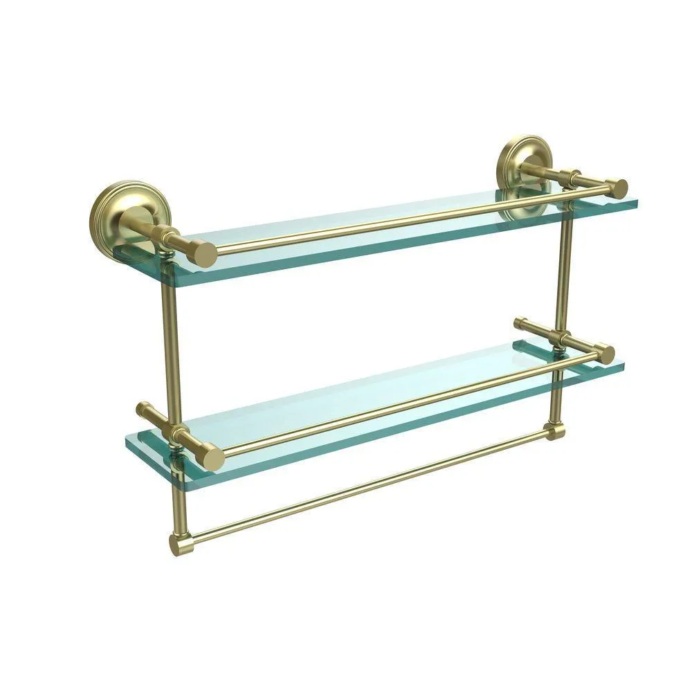 Allied Brass 22 in. L x 12 in. H x 5 in. W 2-Tier Clear Glass Bathroom Shelf with Towel Bar in Polished Chrome, photo 4 of 14