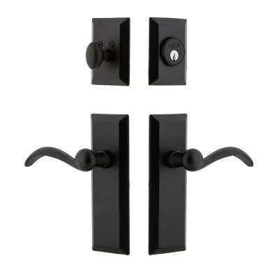 Carre Vintage Brass 1-Piece Door Handleset with D Grip and Georgetown Lever