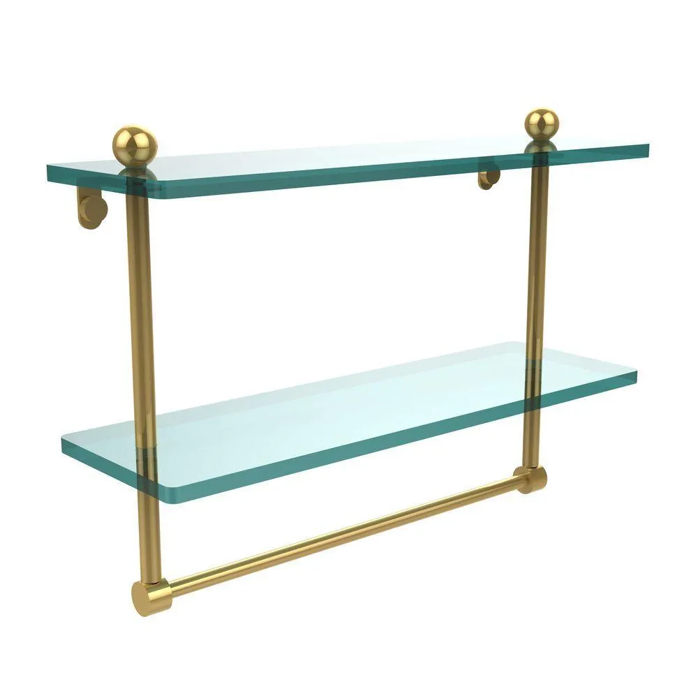 Allied Brass 16 in. L x 12 in. H x 5 in. W 2-Tier Clear Glass Bathroom Shelf with Towel Bar in Satin Nickel, photo 5 of 14