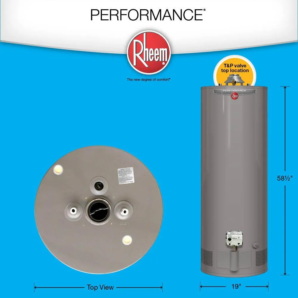 Performance 40 Gal. Tall 6-Year 36,000 BTU Natural Gas Tank Water Heater with Top T and P Valve, photo 3 of 5