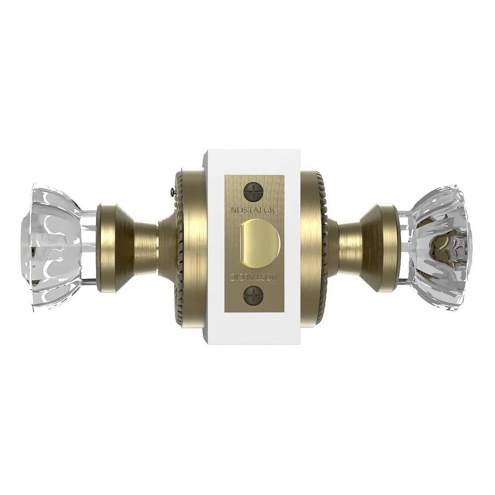 Rope Rosette 2-3/8 in. Backset Antique Brass Privacy Bed/Bath Crystal Glass Door Knob, photo 3 of 19