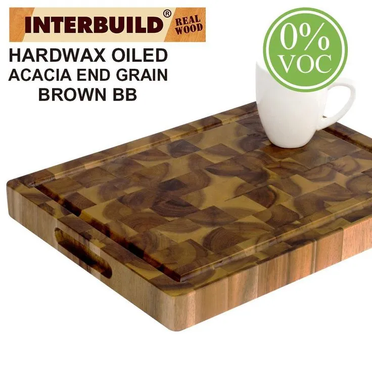 Interbuild 1 ft. 4 in. L x 1 ft. W x 1.5" T Wooden Cutting Board Set in Oiled Acacia with Brown Food-Safe Wood Oil Finish, photo 2 of 4
