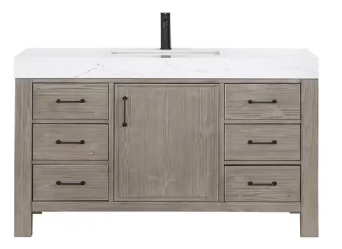 León 48 in wide · 22 in deep · 34 in high Single Sink Bath Vanity in Fir Wood Grey with White Composite Stone Top