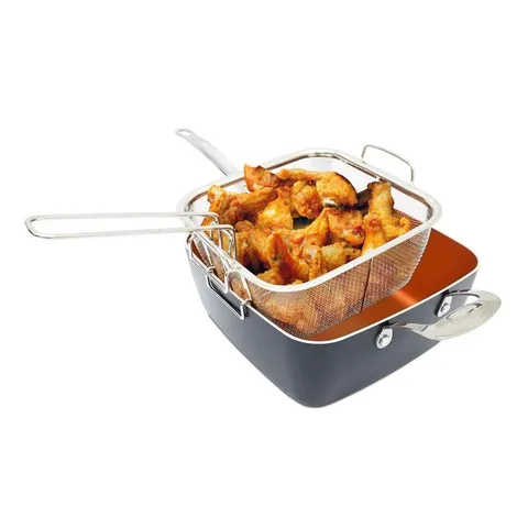 9.5 in. Ti-Ceramic Non-Stick Deep Square Fry Pan Set (4-Piece)