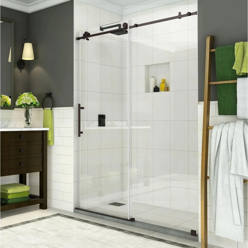 Coraline 56 in. to 60 in. x 76 in. Frameless Sliding Shower Door in Matte Black, photo 11 of 13