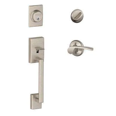 Prestige Nautica Single Cylinder Satin Nickel Exterior Door Handleset with Tobin Door Lever Featuring SmartKey Security