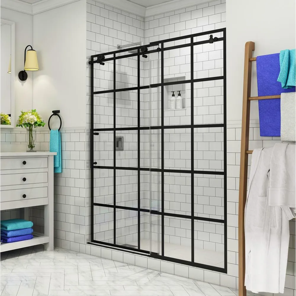 Kamaya 56 - 60 in. x 76 in. Completely Frameless Sliding Shower Door in Matte Black, Right Opening, photo 8 of 8