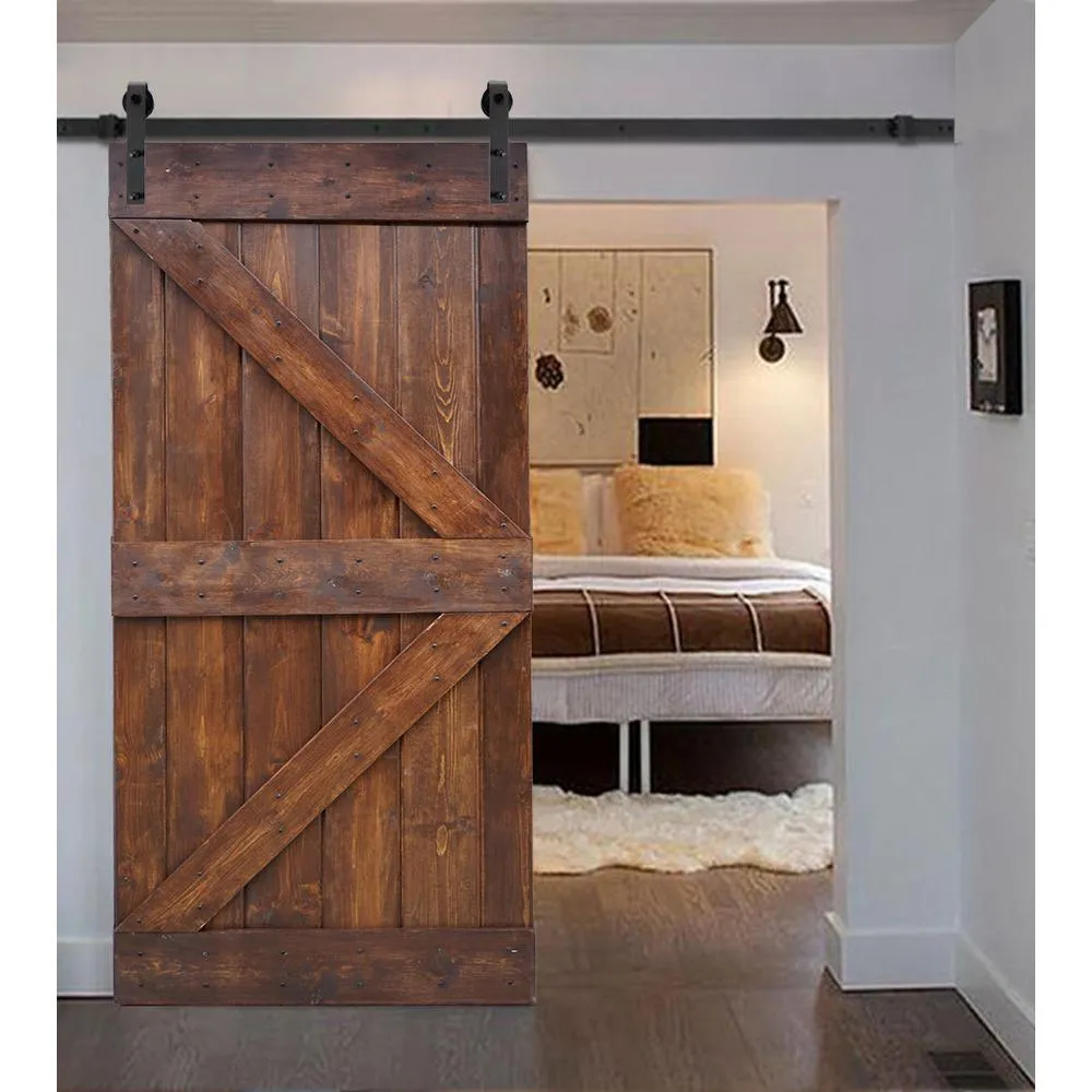 36 in x 84 in K Series DIY Dark Walnut Finished Knotty Pine Wood Sliding Barn Door Slab with Hardware Kit, photo 6 of 9