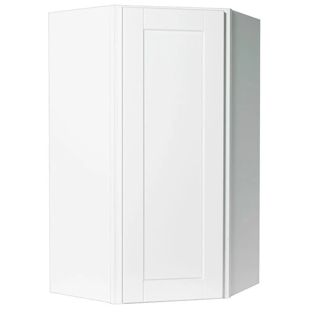 Shaker Assembled 24x30x12 in. Diagonal Corner Wall Kitchen Cabinet in Satin White, photo 24 of 25