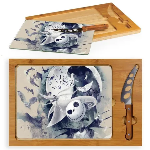 15.4 in. Jack and Zero Icon Glass Top Serving Tray and Knife Set