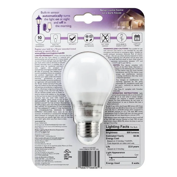 Philips 60-Watt Equivalent A19 Dusk To Dawn Automatic On/Off Energy Saving LED Light Bulb Soft White (2700K), photo 5 of 5
