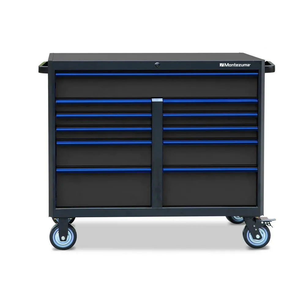 Montezuma 46 in. x 24 in. 11-Drawer Roller Cabinet Tool Chest with Power and USB Outlets in Black and Blue, photo 5 of 11