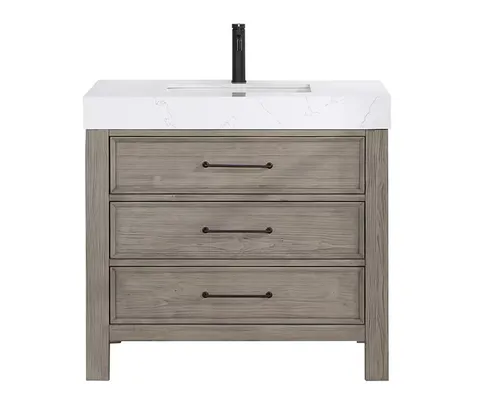 León 36 in wide · 22 in deep · 34 in high Single Sink Bath Vanity in Fir Wood Grey with White Composite Stone Top