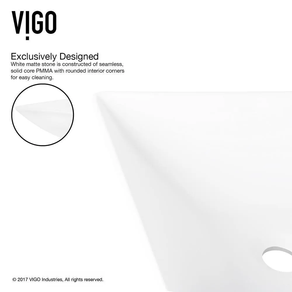 VIGO Hibiscus White Matte Stone Vessel Bathroom Sink and Seville Bathroom Vessel Faucet in Matte Black, photo 7 of 15