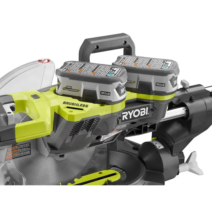 RYOBI 18-Volt ONE+ONE Cordless Brushless 10 in. Dual Bevel Sliding Miter Saw with 2.0 Ah Battery and Charger Kit, photo 8 of 9