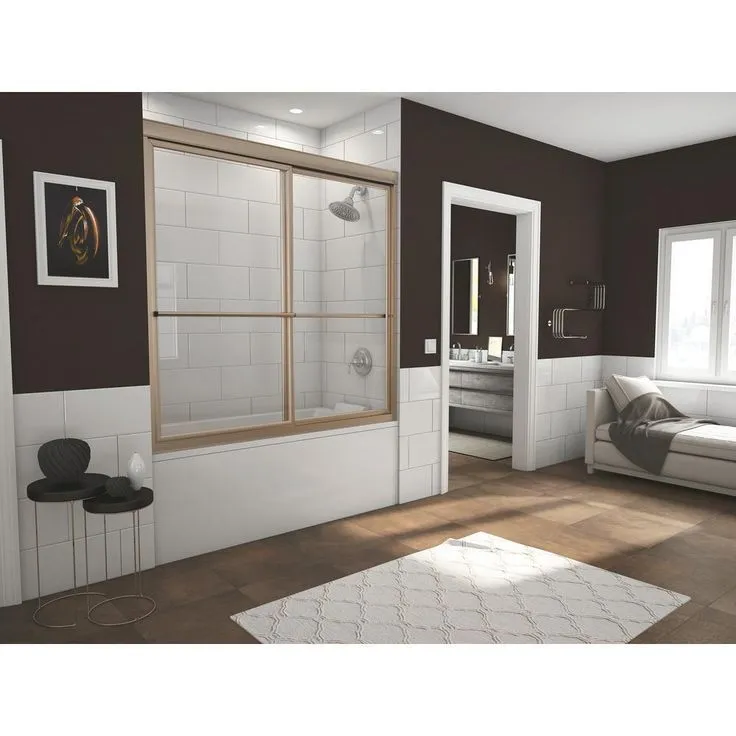 Coastal Shower Doors Newport 56 in. to 57.625 in. x 56 in. Framed Sliding Bathtub Door with Towel Bar in Matte Black and Clear Glass, photo 5 of 7