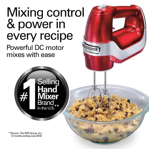 5-Speed Red and Chrome Hand Mixer with Stainless Steel Twisted Wire Beaters