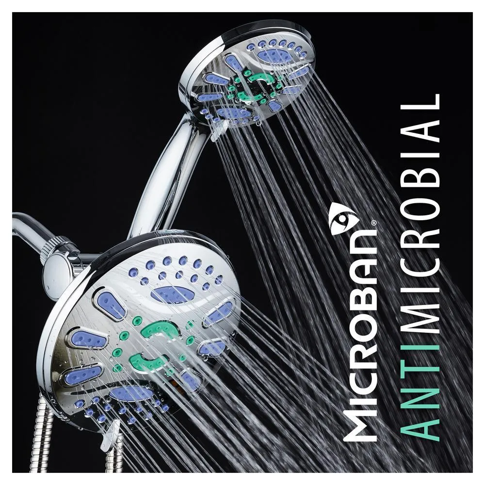 Antimicrobial 48-Spray 7 in. High Pressure 3-Way Dual Rain Shower Head and Handheld Shower Head Combo in Chrome, photo 5 of 9