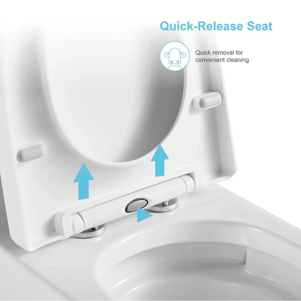 1-Piece Elongated Dual-Flush 1.28 GPF/0.88 GPF High Efficiency Skirted Toilet All-in-One Toilet in White Seat Included, photo 10 of 10