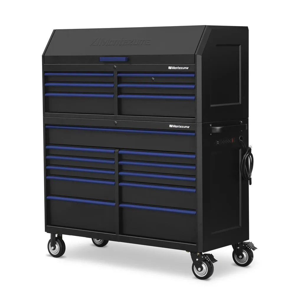 24 in. x 56 in. 17-Drawer Tool Chest and Cabinet Combo with Power and USB Outlets in Black and Blue, photo 4 of 15